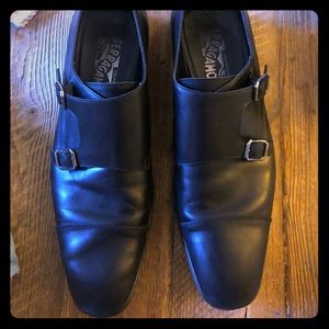 Salvatore Ferragamo Blk Lthr Dbl Monk Strap Loafer